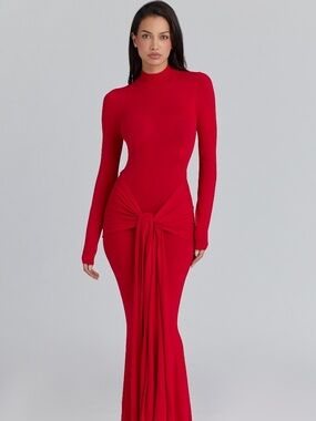 House of CB Imogen Scarlet Red Hip Drape Maxi Dress - Small